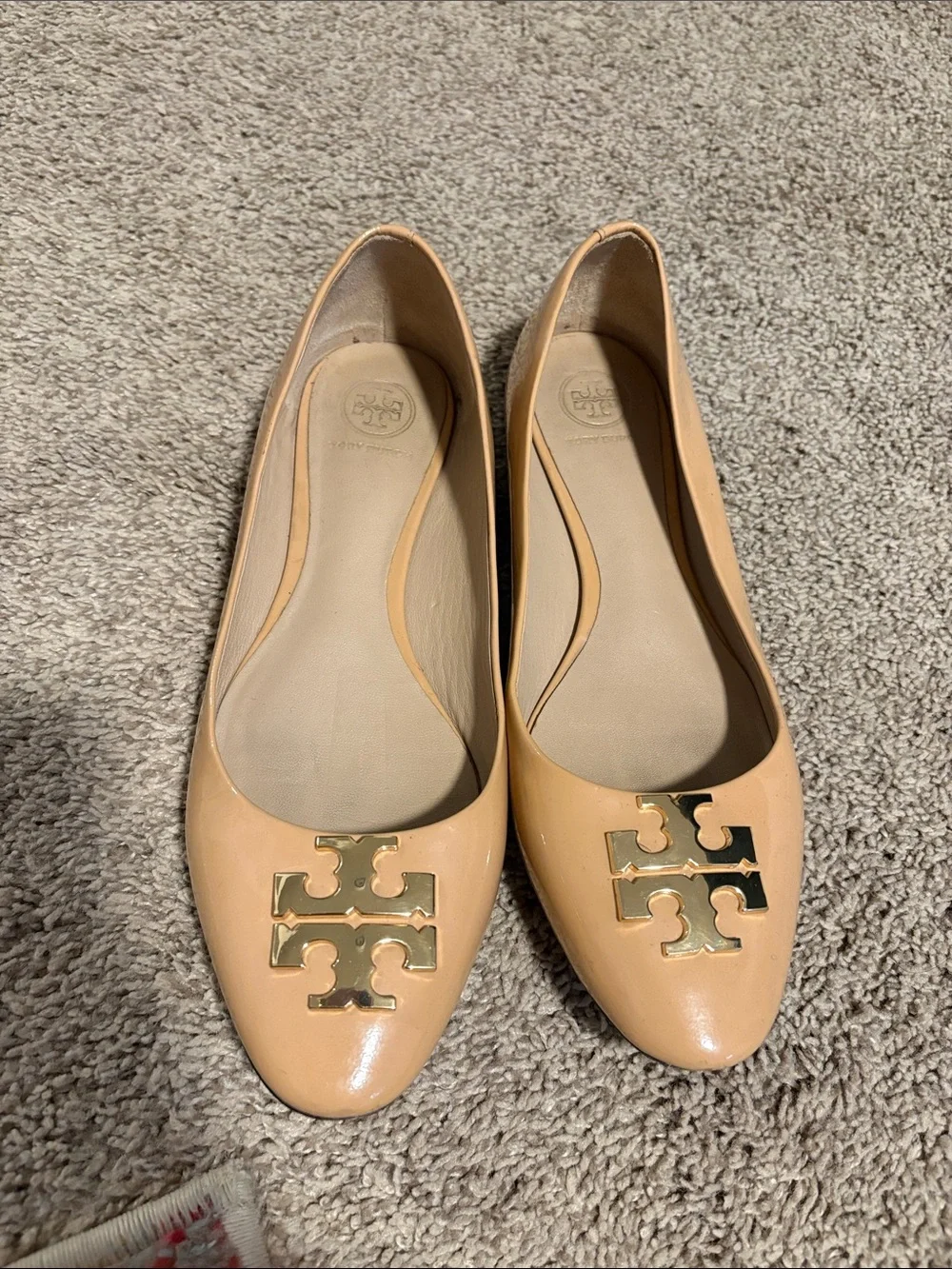 Tory Burch Raleigh Beige Patent Logo Flats